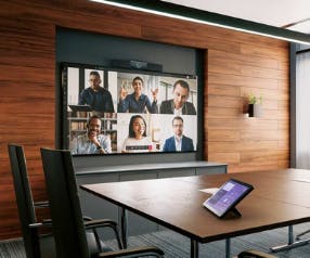 Microsoft Teams in Room with Controller and Video Bar